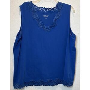 Coldwater Creek Royal Blue Lace Trimmed V-Neck Tank Size 2X